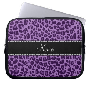 Personalized name purple leopard pattern laptop sleeve