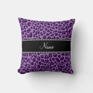 Personalized name purple leopard pattern throw pillow