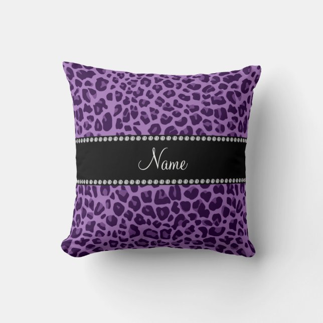 Personalized name purple leopard pattern throw pillow (Front)