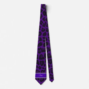 Personalized name purple leopard pattern tie