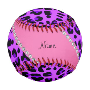 Personalized name purple leopard pink stripe baseball