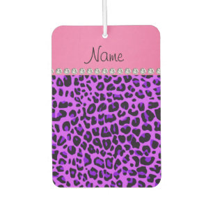 Personalized name purple leopard pink stripe car air freshener