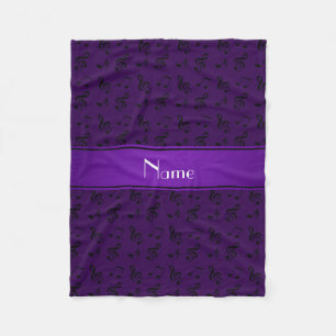 Personalized name purple music notes fleece blanket