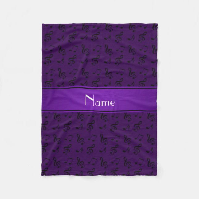 Personalized name purple music notes fleece blanket (Front)