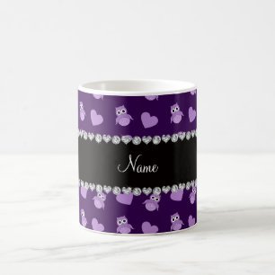 Personalized name purple owl hearts coffee mug