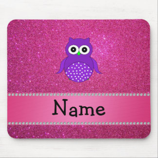 Personalized name purple owl pink glitter mouse pad