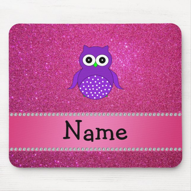 Personalized name purple owl pink glitter mouse pad (Front)