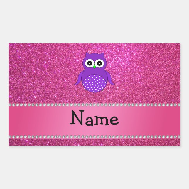 Personalized name purple owl pink glitter sticker (Front)