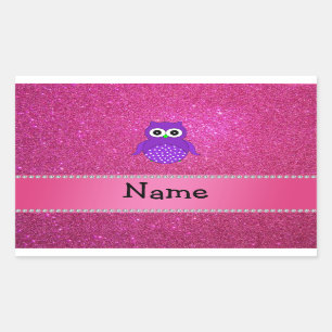 Personalized name purple owl pink glitter sticker