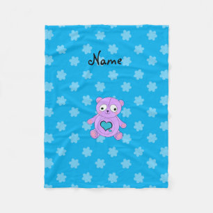 Personalized name purple panda blue flowers fleece blanket