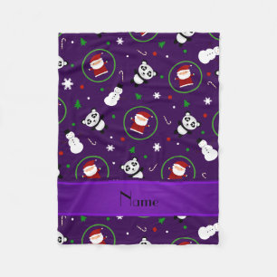 Personalized name purple panda santas christmas fleece blanket