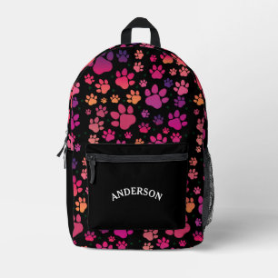 Personalized Name Purple Paw Pattern Printed Backpack