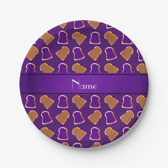 Personalized name purple peanut butter jelly paper plate (Front)