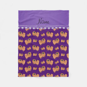 Personalized name purple Pekingese dogs Fleece Blanket