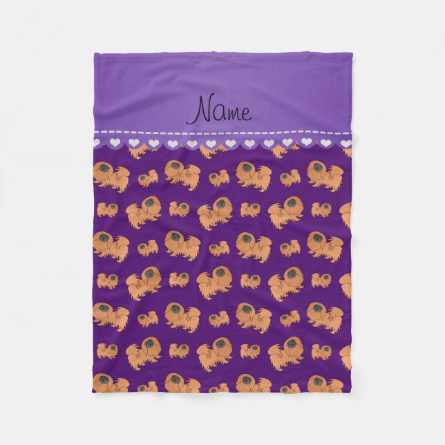 Personalized name purple Pekingese dogs Fleece Blanket (Front)