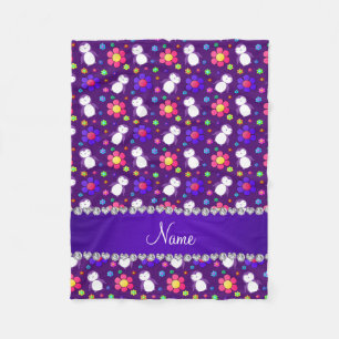 Personalized name purple penguins flowers fleece blanket