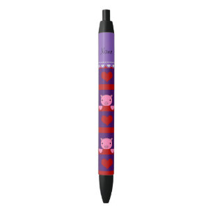 Personalized name purple pigs red hearts stripes black ink pen