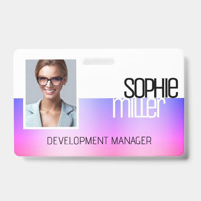 Personalized Name Purple Pink Gradient Trendy  Badge (Front)