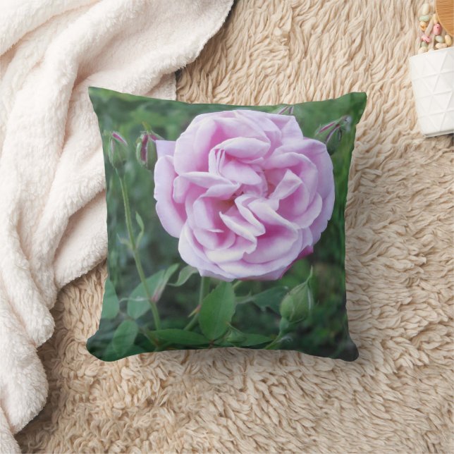 Personalized Name Purple Pink Rose Photo Throw Pillow (Blanket)