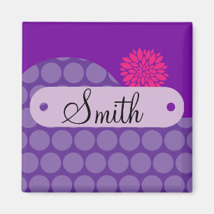 Personalized Name Purple Polka Dots Pink Flower Magnet