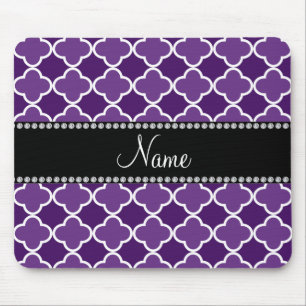 Personalized name Purple quatrefoil pattern Mouse Pad