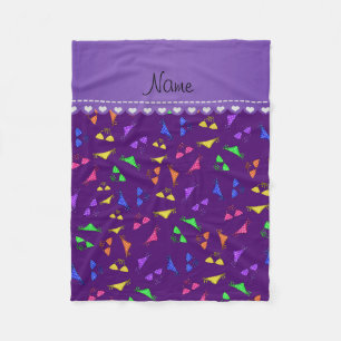 Personalized name purple rainbow bikinis fleece blanket