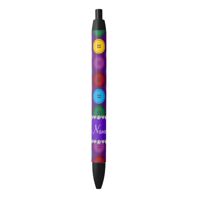 Personalized name purple rainbow buttons pattern black ink pen (Front Vertical)