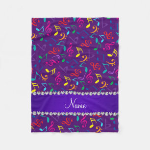 Personalized name purple rainbow music notes fleece blanket