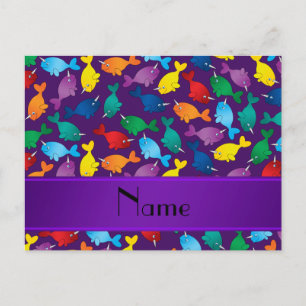 Personalized name purple rainbow narwhals postcard