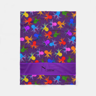 Personalized name purple rainbow octopus fleece blanket