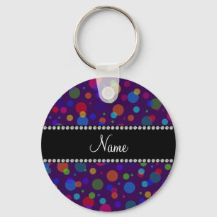 Personalized name purple rainbow polka dots keychain