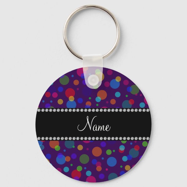 Personalized name purple rainbow polka dots keychain (Front)