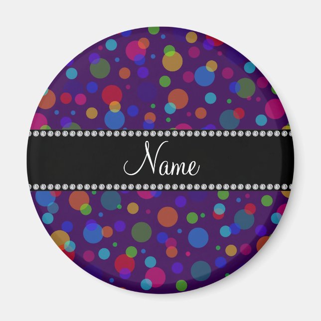 Personalized name purple rainbow polka dots magnet (Front)