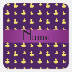 Personalized name purple rubber duck pattern square sticker