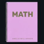 Personalized Name Purple School Subject Math Lilac Notebook<br><div class="desc">Math | Personalized School Graph Paper Purple Notebook</div>