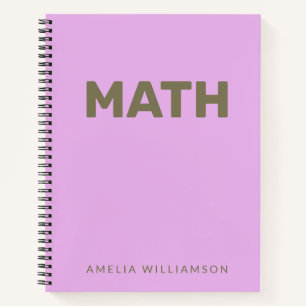 Personalized Name Purple School Subject Math Lilac Notebook