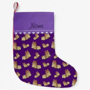 Personalized name purple shih tzu dogs small christmas stocking