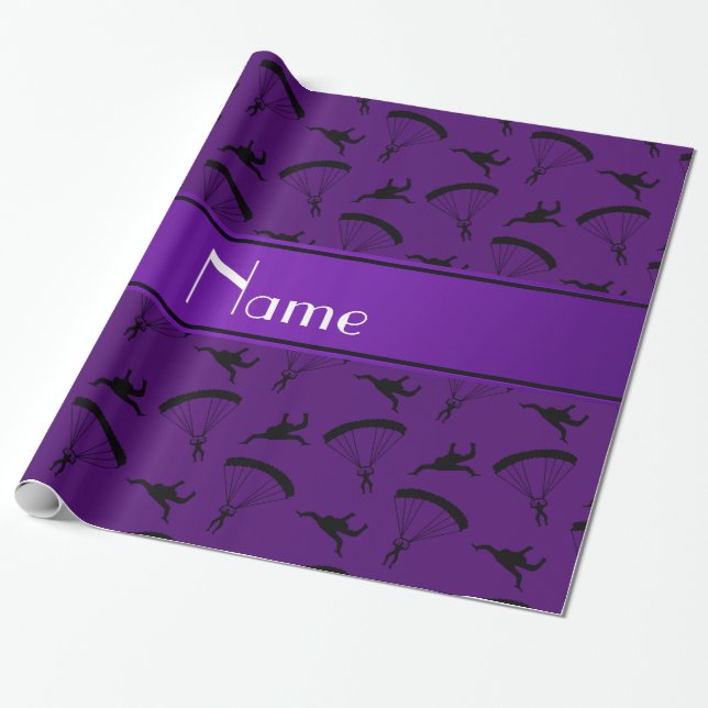 Personalized name purple skydiving pattern wrapping paper (Unrolled)