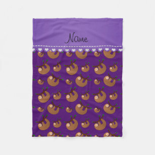 Personalized name purple sloth pattern fleece blanket