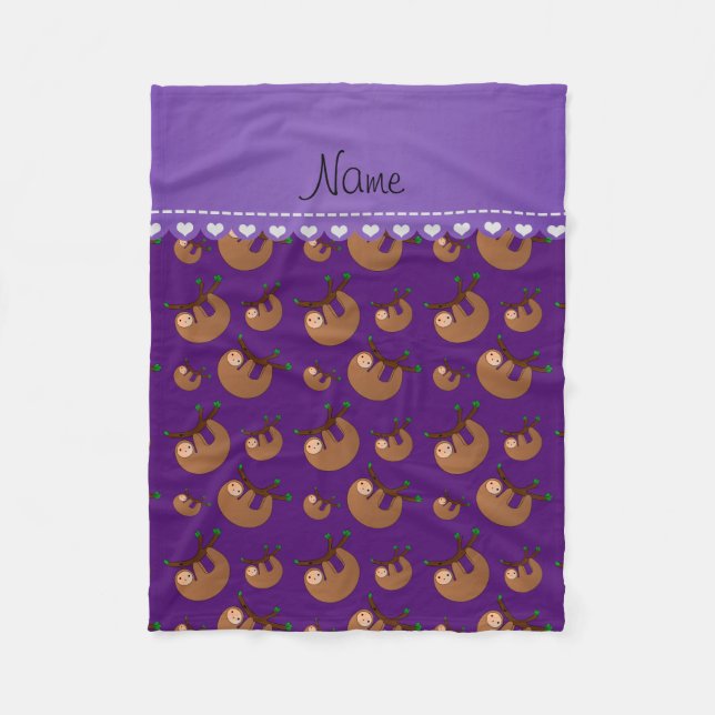 Personalized name purple sloth pattern fleece blanket (Front)