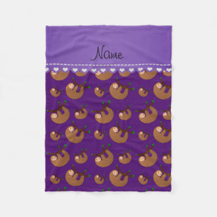 Personalized name purple sloth pattern fleece blanket