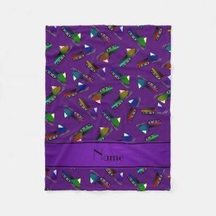 Personalized name purple snowmobiles fleece blanket