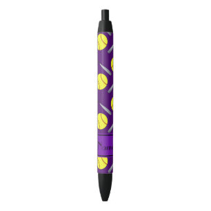 Personalized name purple softball pattern black ink pen