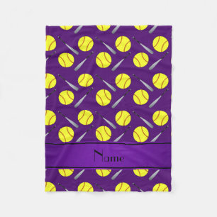 Personalized name purple softball pattern fleece blanket