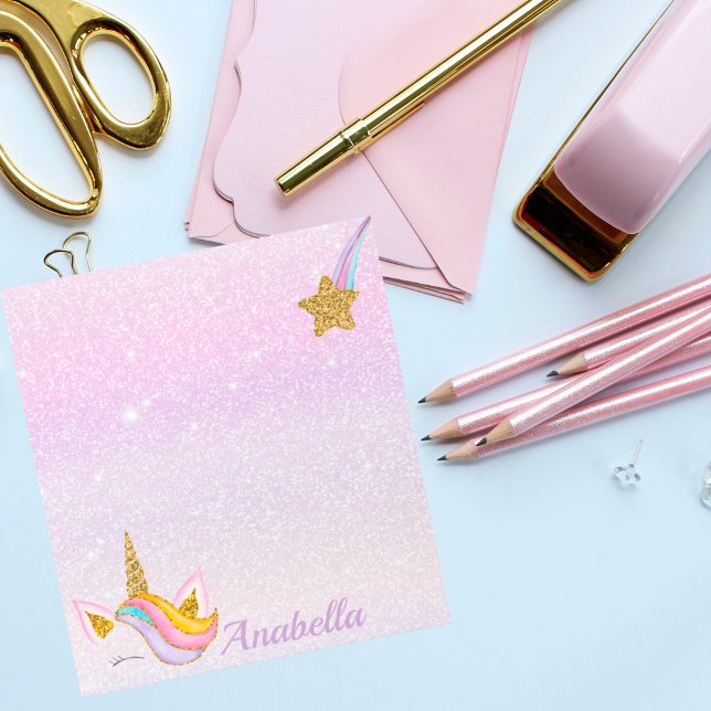 Personalized Name Purple Sparkle Glitter Unicorn  Notepad (Creator Uploaded)