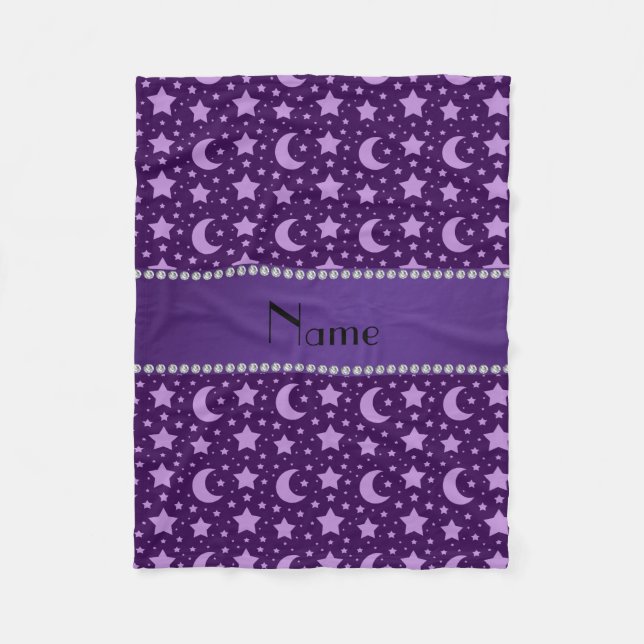Personalized name purple stars and moons fleece blanket (Front)