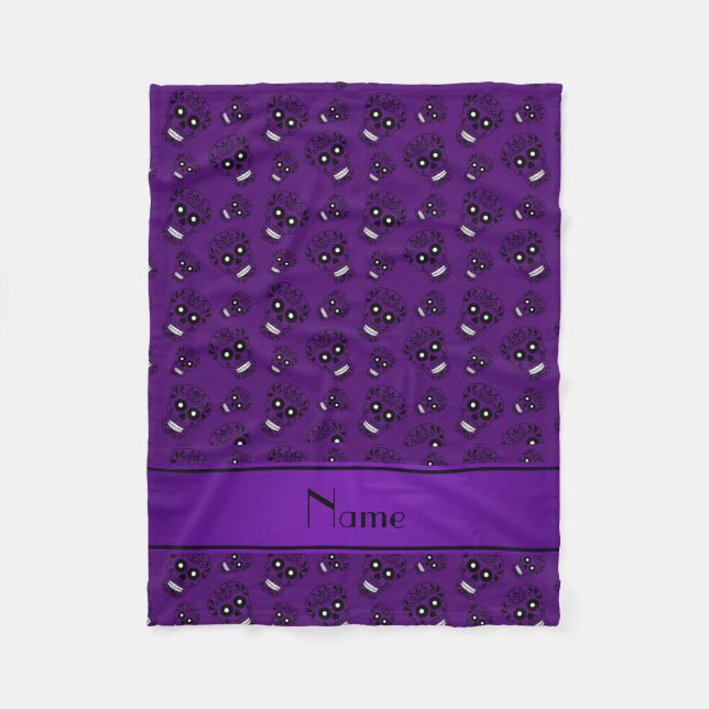 Personalized name purple sugar skulls fleece blanket (Front)