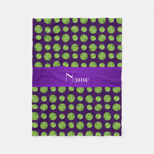 Personalized name purple tennis balls pattern fleece blanket (Front)