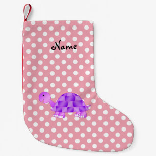 Personalized name purple turtle pink polka dots small christmas stocking