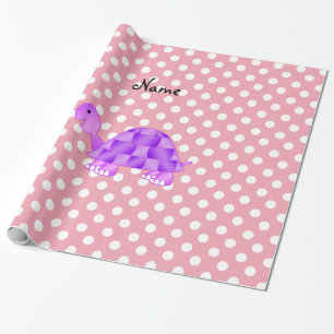 Personalized name purple turtle pink polka dots wrapping paper
